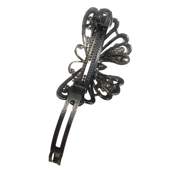Black Butterfly Hair Barrettes Rhinestone Tension Clip Large Feminine Whimsy... - Picture 4 of 5